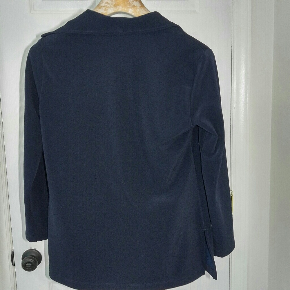 Chico's Size 1 Solid Navy Blazer Euc - image 3